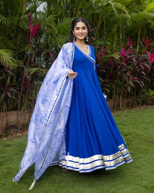 Queen Royal Blue Anarkali Suit Set