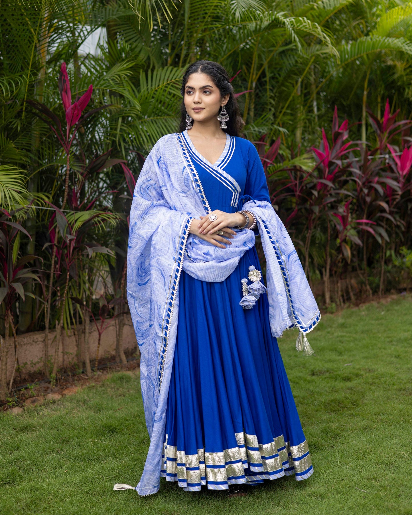 Queen Royal Blue Anarkali Suit Set