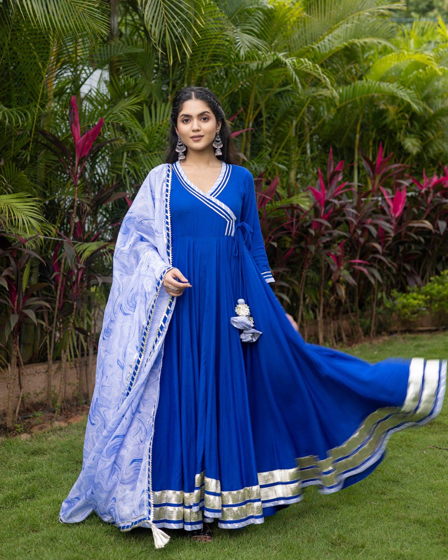 Queen Royal Blue Anarkali Suit Set