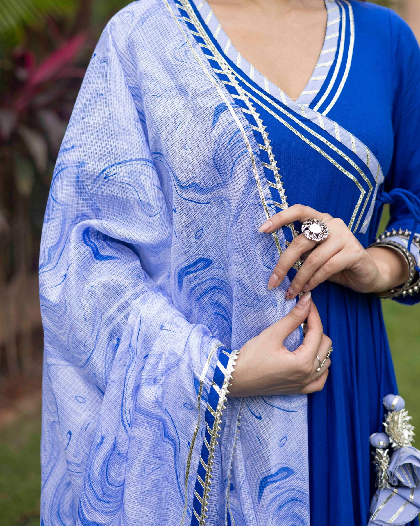 Queen Royal Blue Anarkali Suit Set