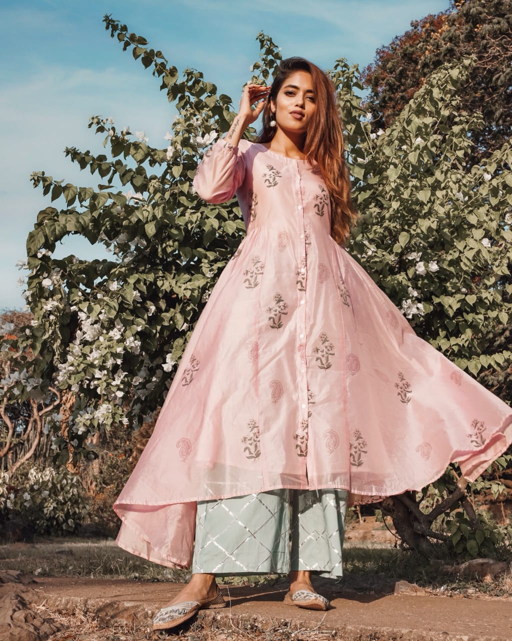 Chanderi Handblock Printed Kurta Set