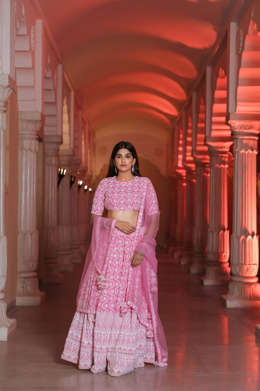 Pink Cupcake Embroidered Lehenga