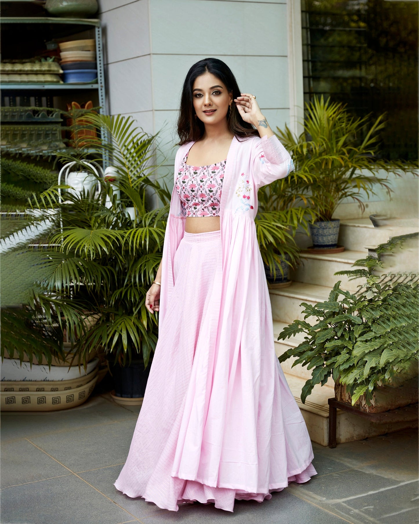 Light Pink Embroidered Jacket Lehenga Set