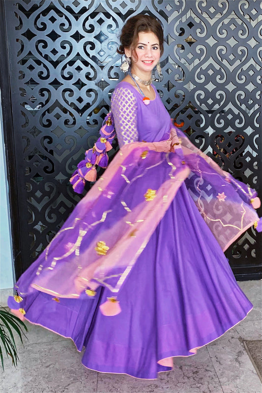 Purple Pink Gotta Pati Anarkali suit