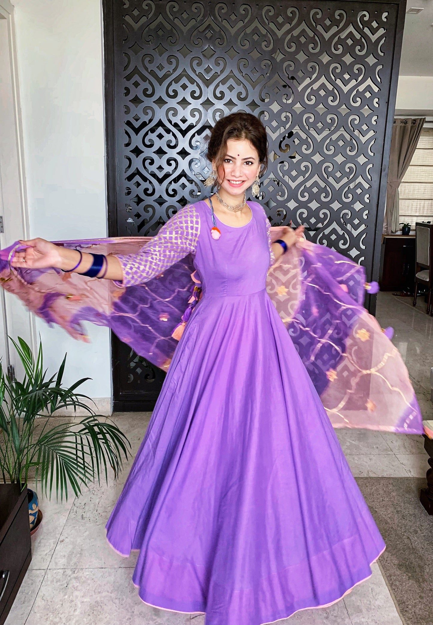 Purple Pink Gotta Pati Anarkali suit