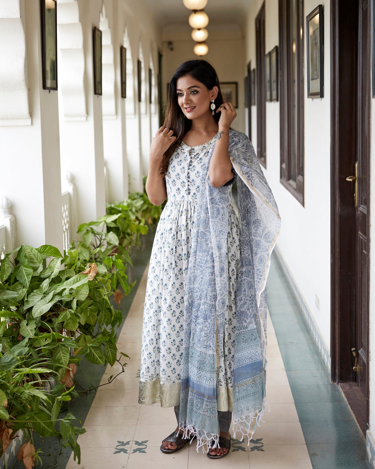 White Gray Guljar Suit Set