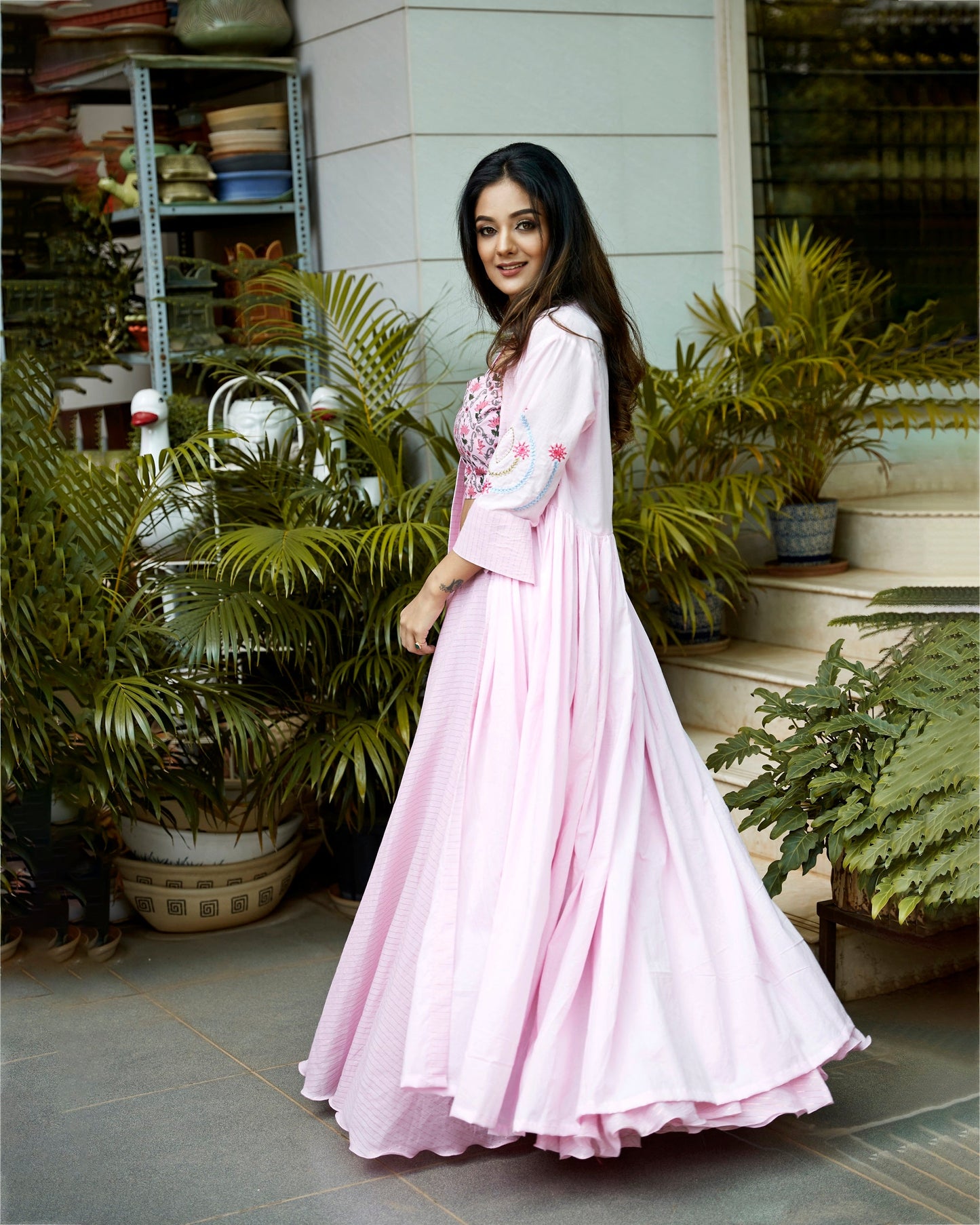 Light Pink Embroidered Jacket Lehenga Set