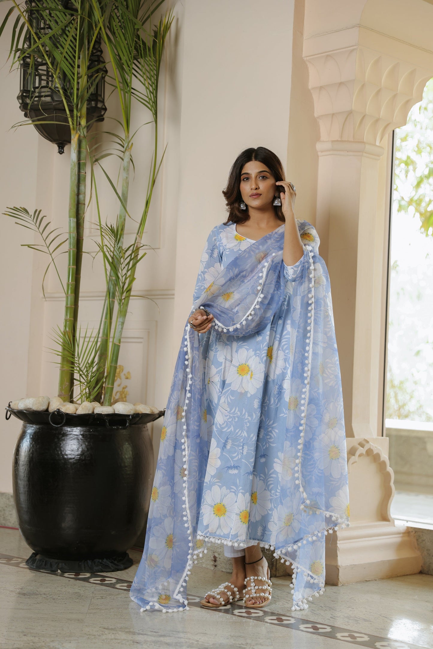 Sky Blue Floral Suit Set