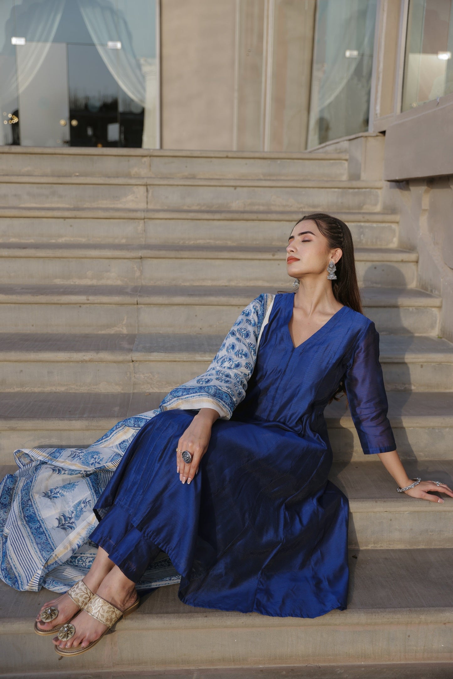 Royal Blue Chanderi Suit Set