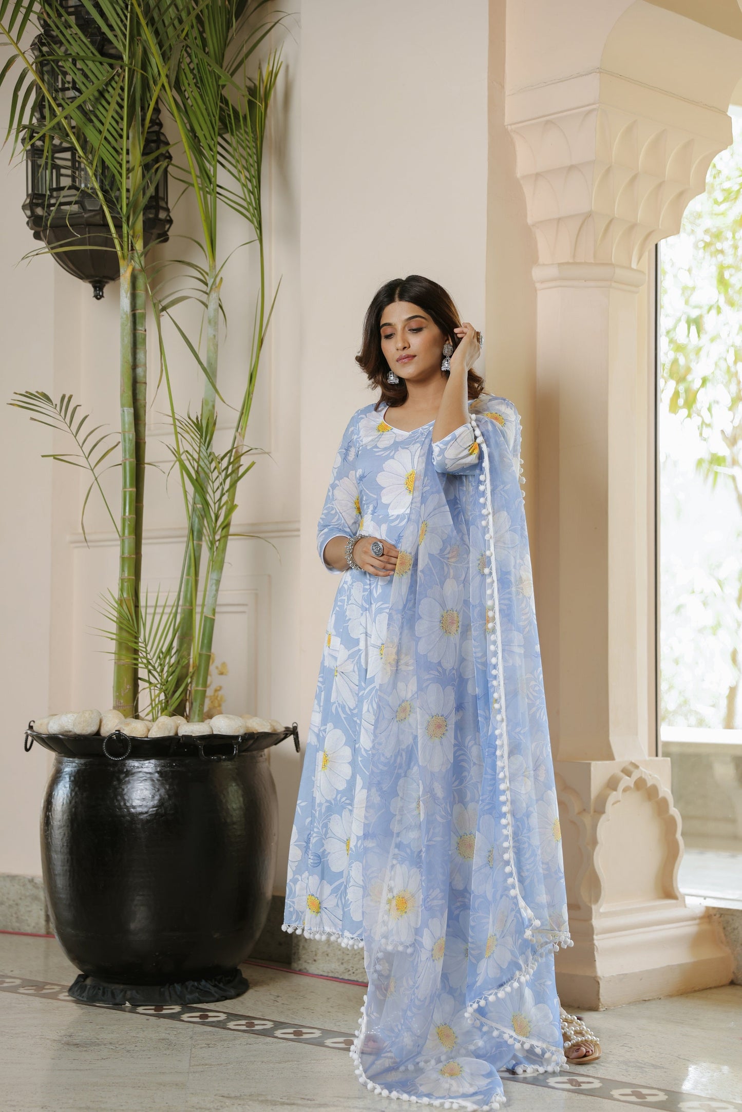 Sky Blue Floral Suit Set
