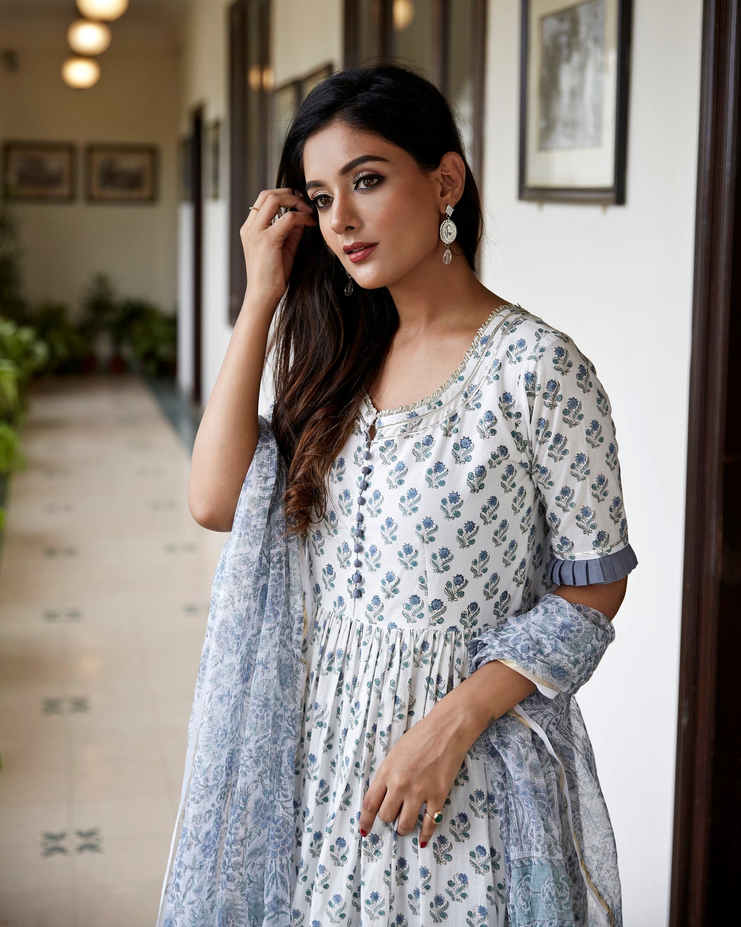 White Gray Guljar Suit Set