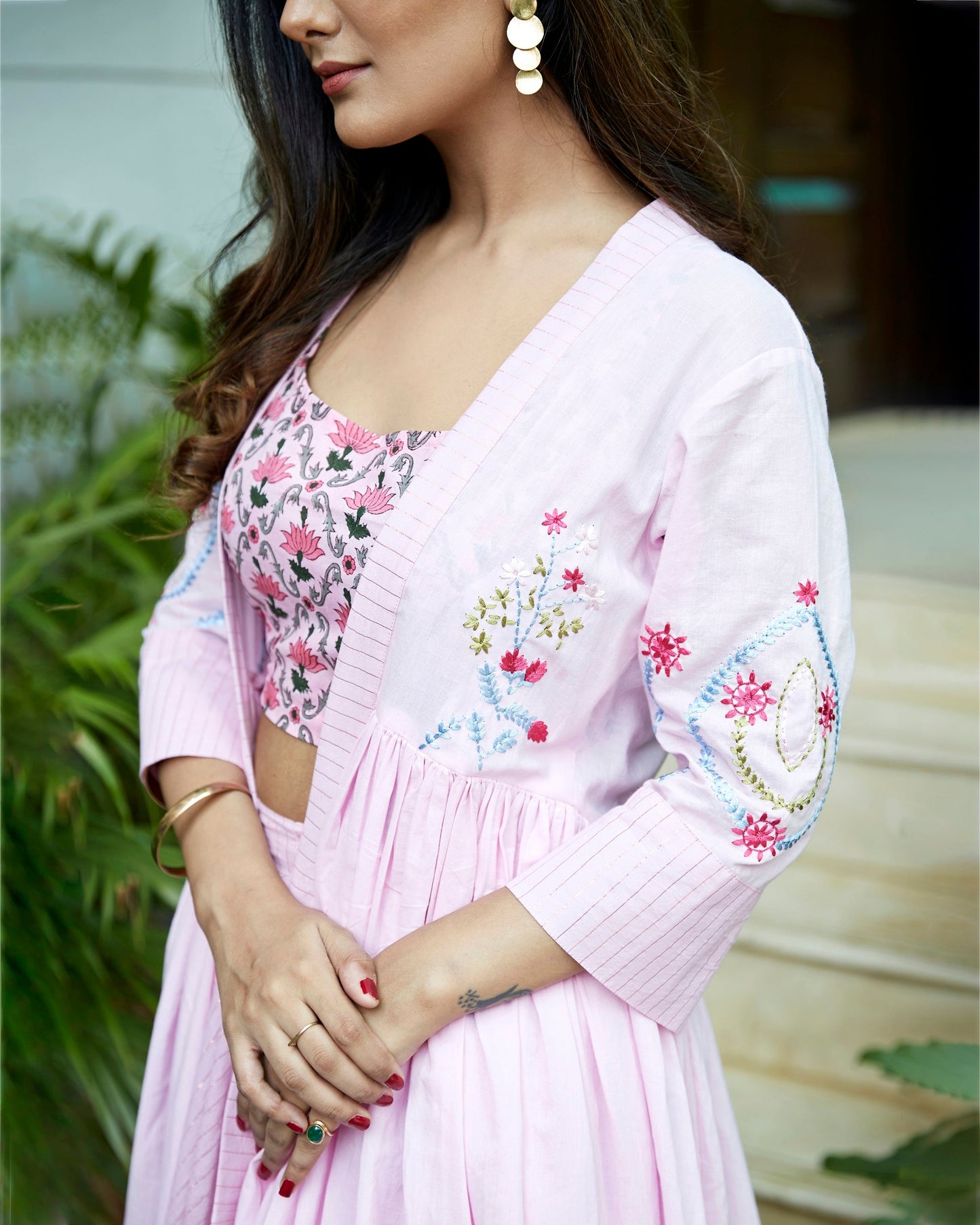 Light Pink Embroidered Jacket Lehenga Set