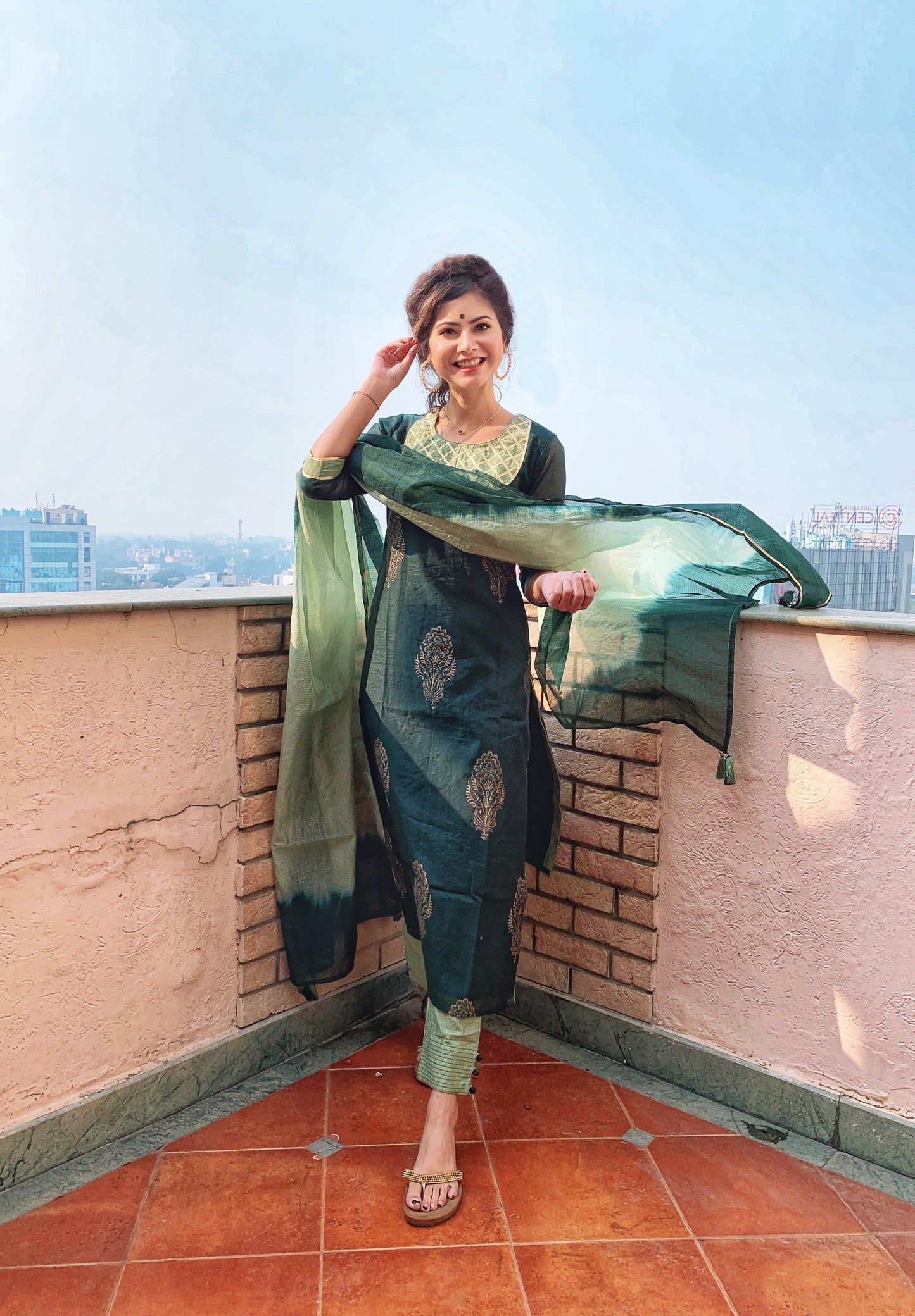 Emerald Green Block Printed Set
