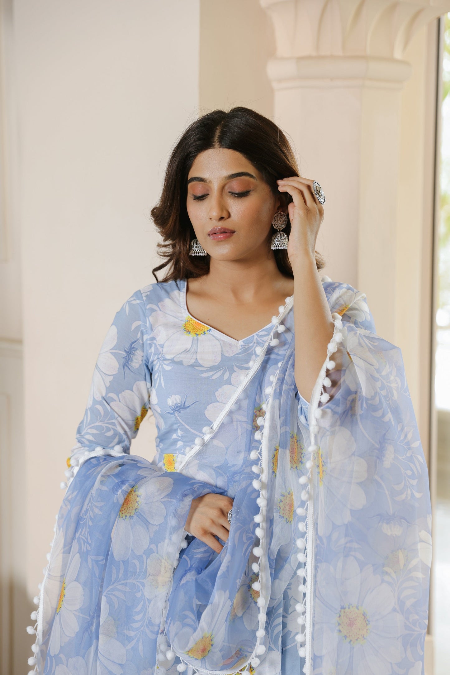 Sky Blue Floral Suit Set