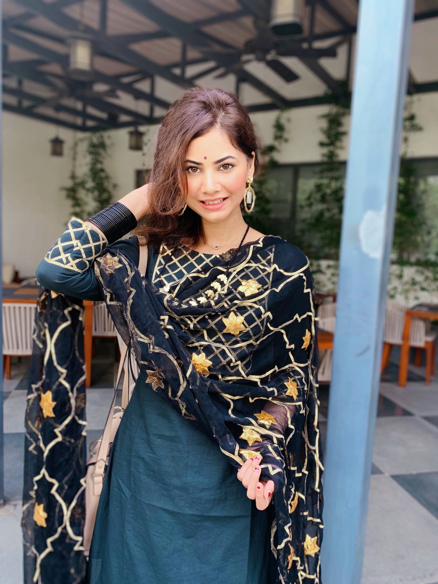 Black Gotta Patti jail dupatta with Sharara