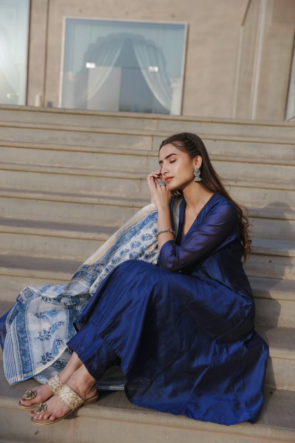 Royal Blue Chanderi Suit Set