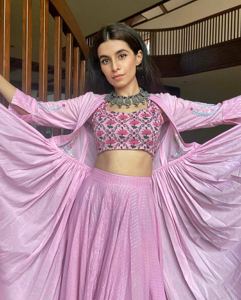 Light Pink Embroidered Jacket Lehenga Set