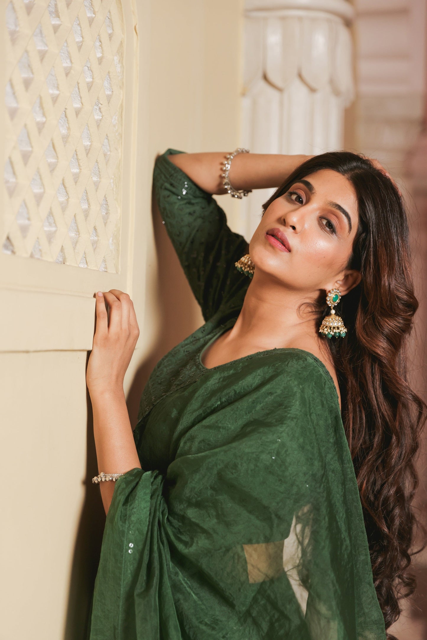 Bottle Green Embroidered Lehenga