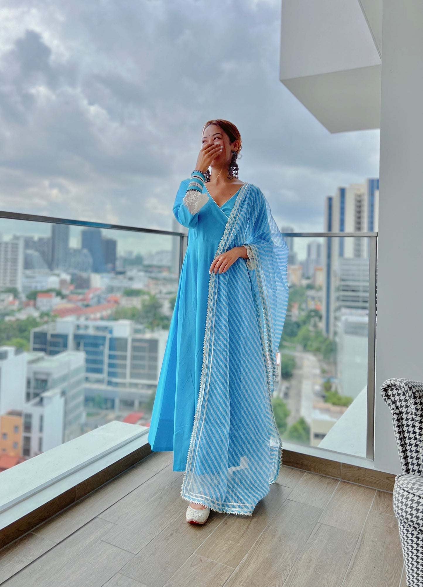 Aqua Blue Leheriya Suit Set