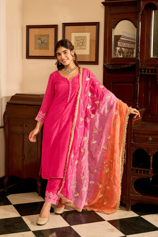 Dark Pink Straight Kurta Set