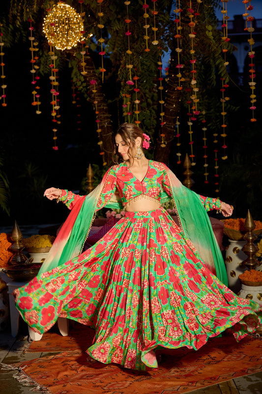 Shamrock Green Printed Lehenga
