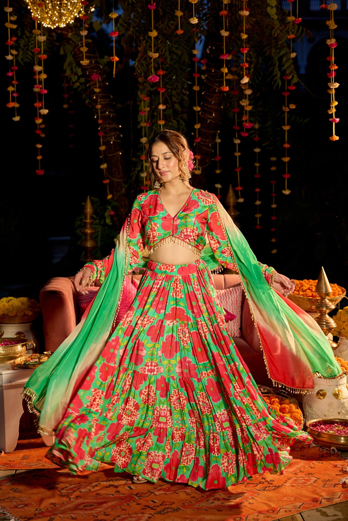 Shamrock Green Printed Lehenga