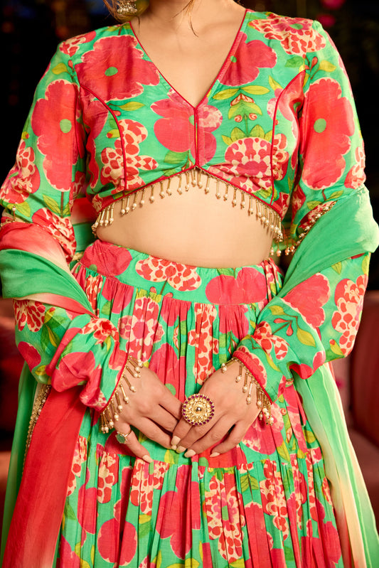 Shamrock Green Printed Lehenga