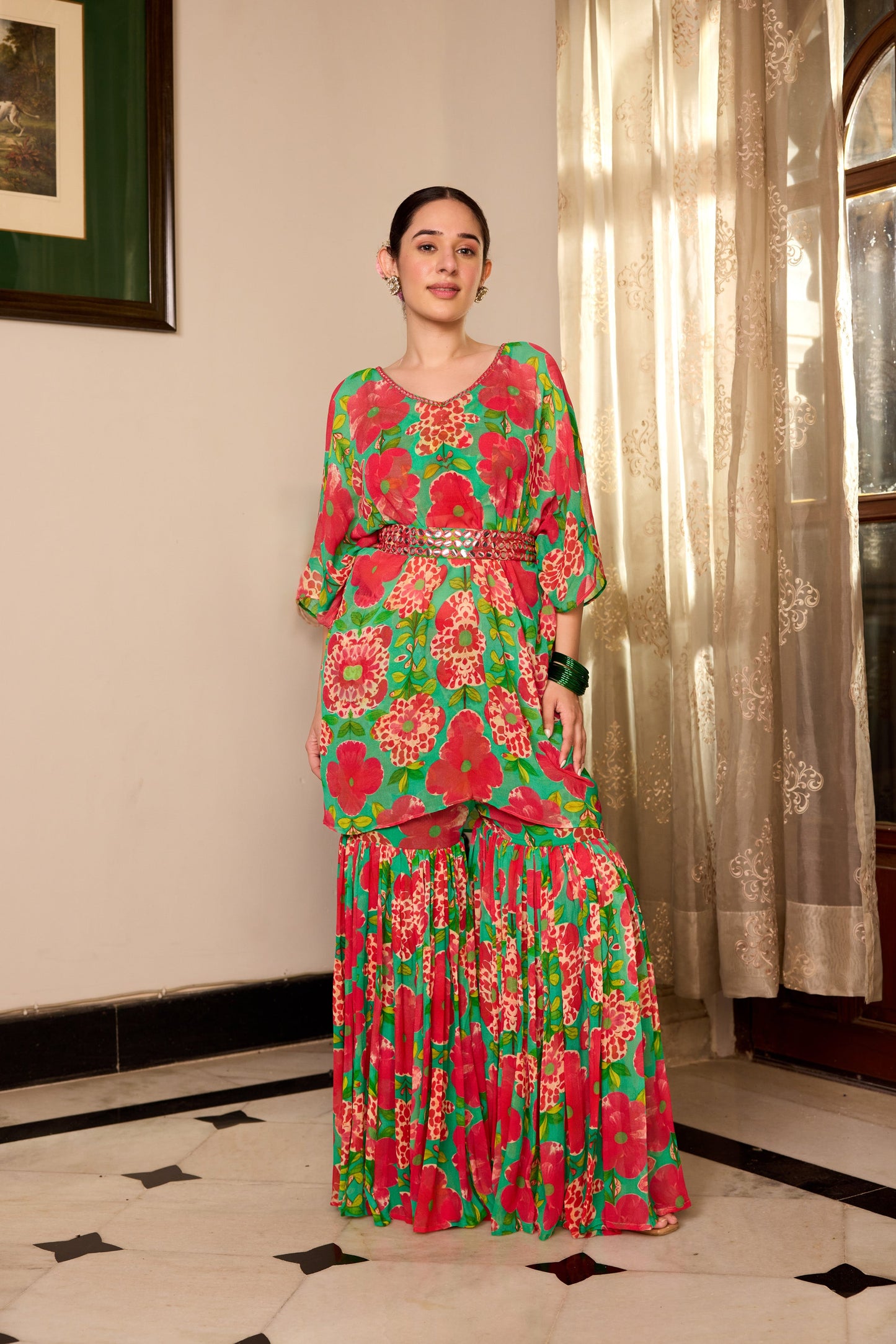 Shamrock Green Kaftan Sharara Set
