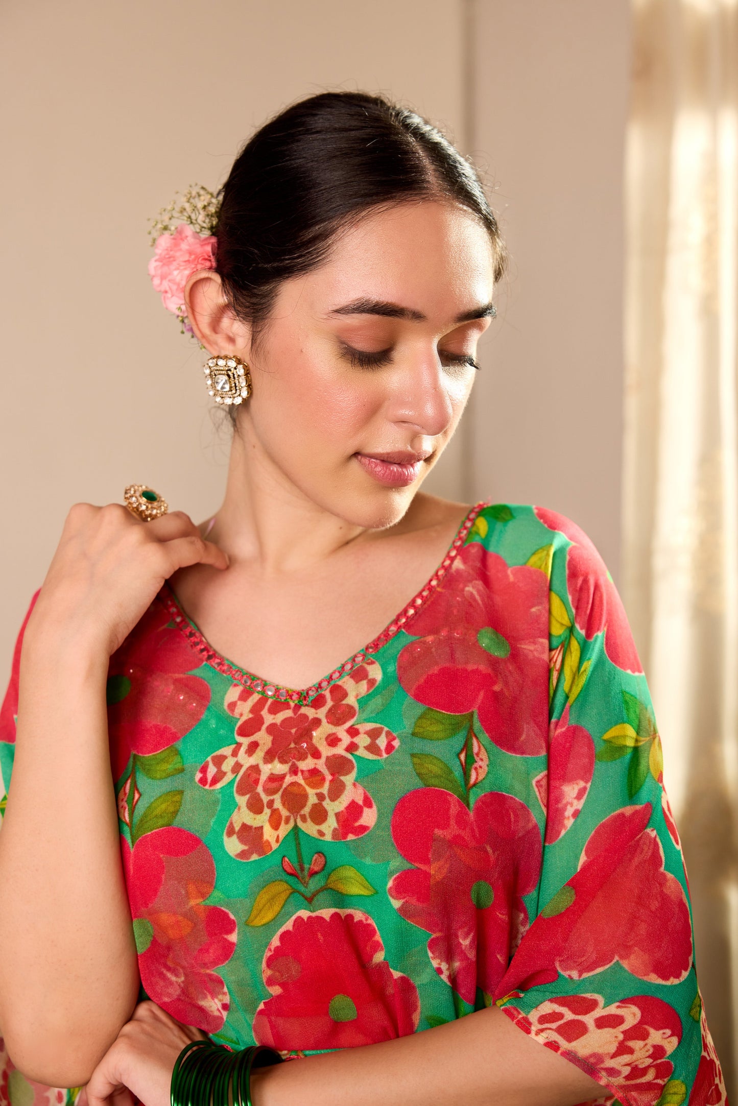 Shamrock Green Kaftan Sharara Set