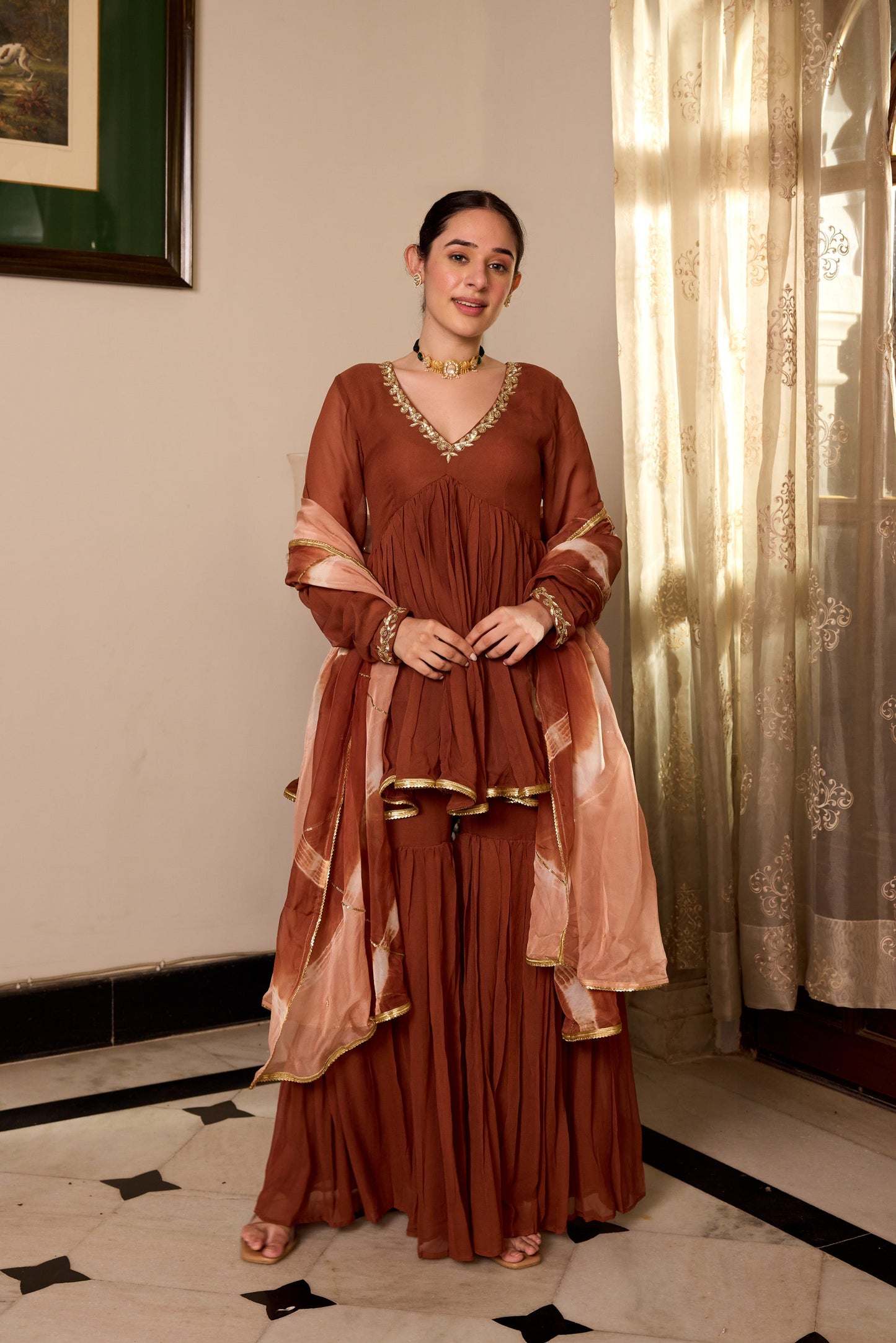 DARK BROWN SHARARA SET
