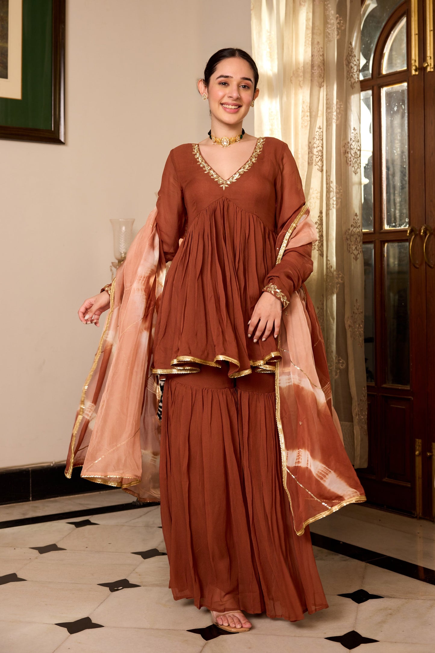DARK BROWN SHARARA SET