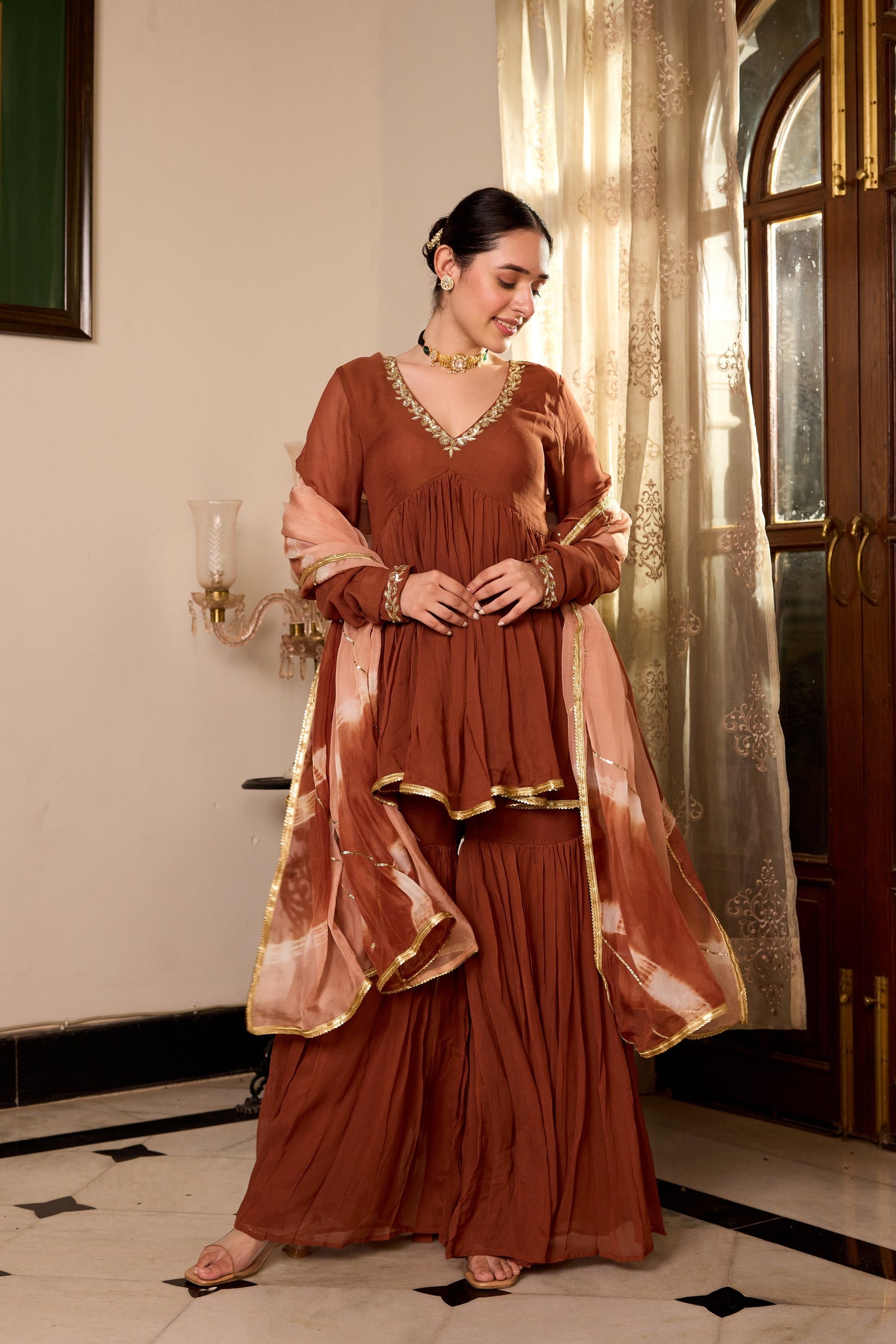 DARK BROWN SHARARA SET
