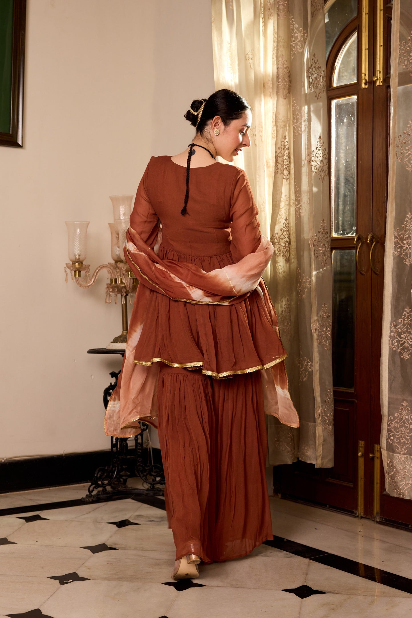 DARK BROWN SHARARA SET