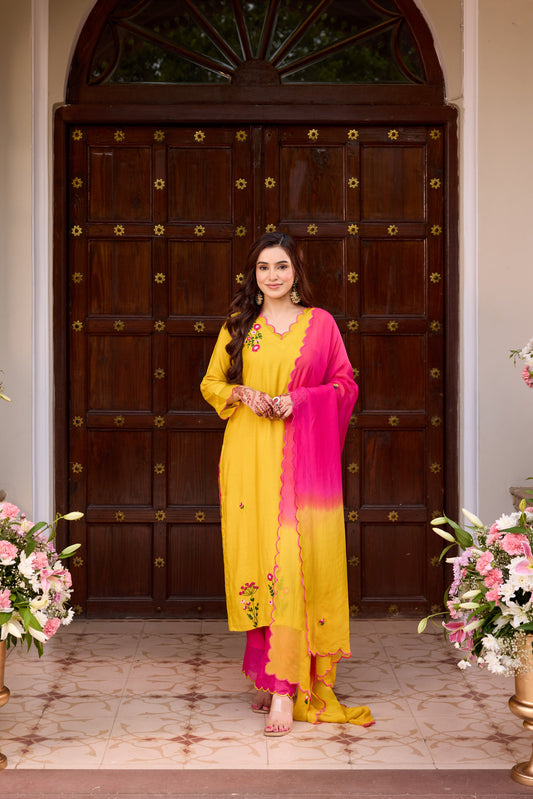 Mustard Pink Straight Kurta Set