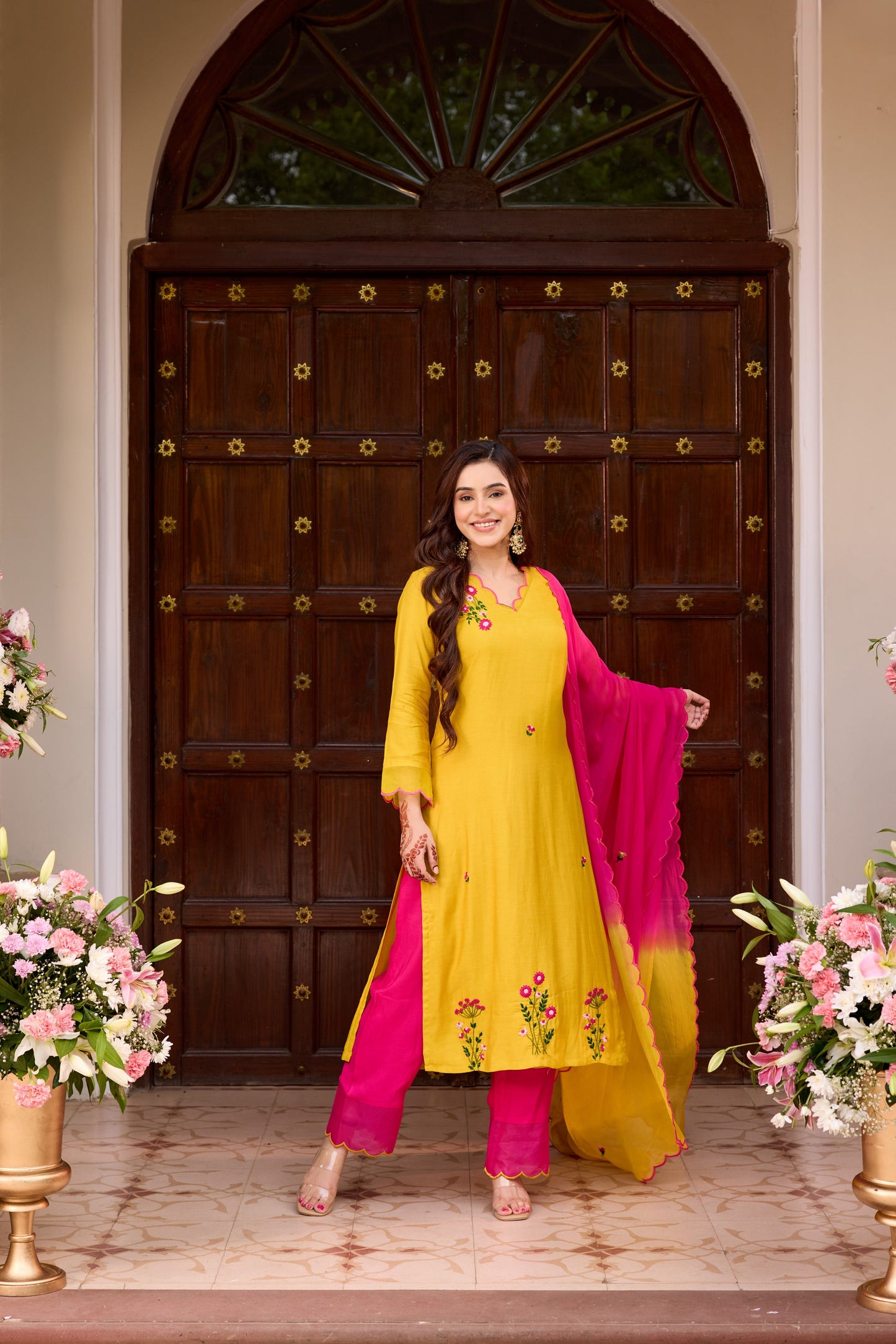 Mustard Pink Straight Kurta Set