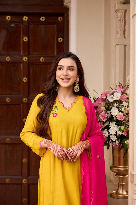 Mustard Pink Straight Kurta Set