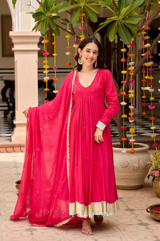 Raspberry Pink Anarkali Suit Set