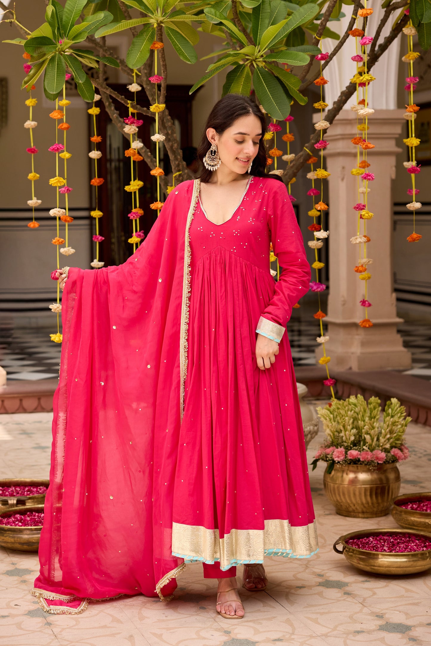Raspberry Pink Anarkali Suit Set