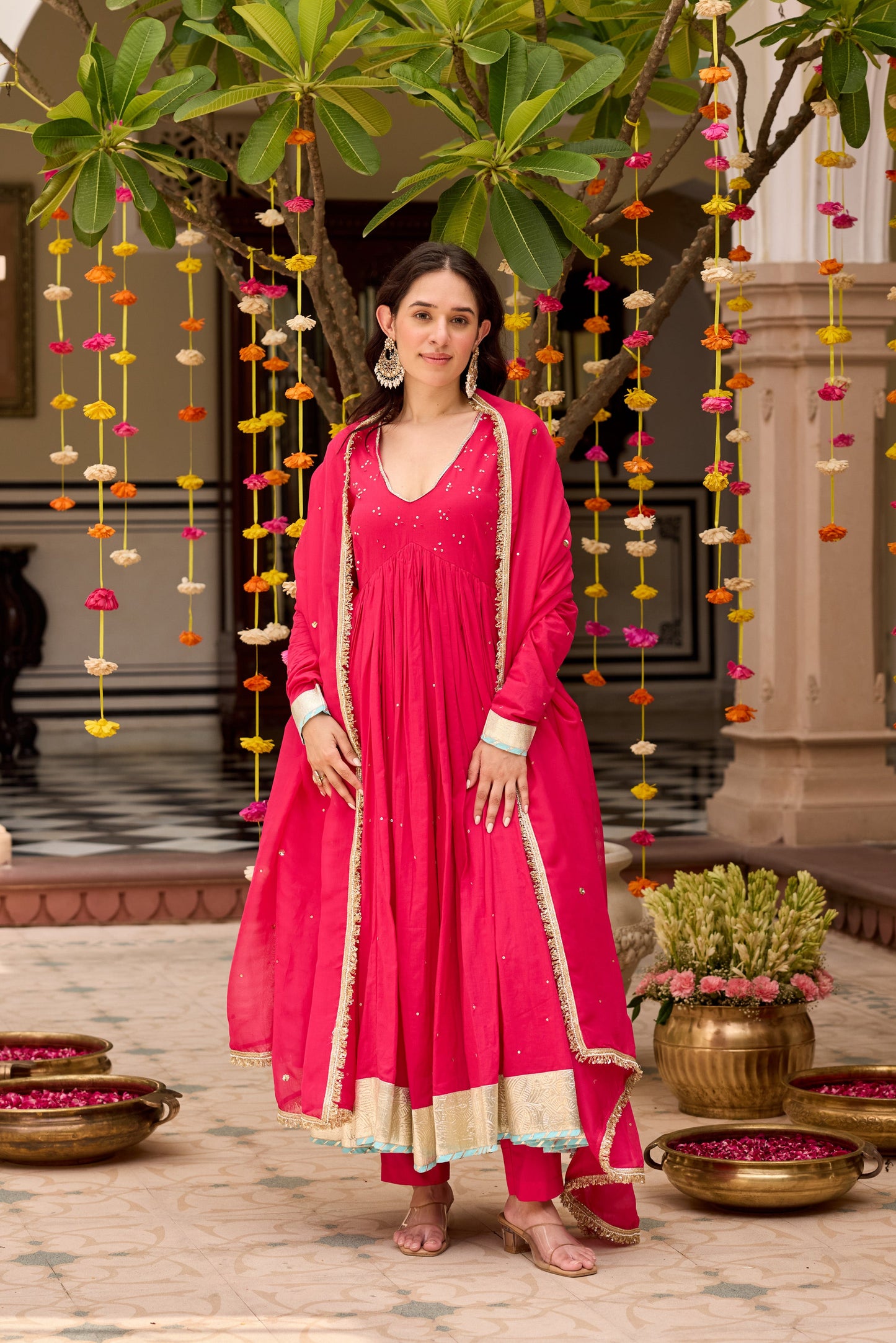 Raspberry Pink Anarkali Suit Set