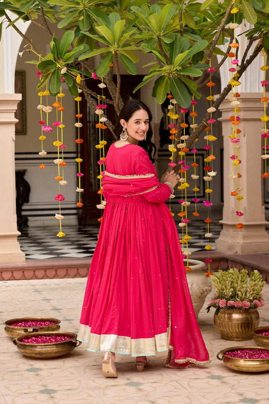Raspberry Pink Anarkali Suit Set