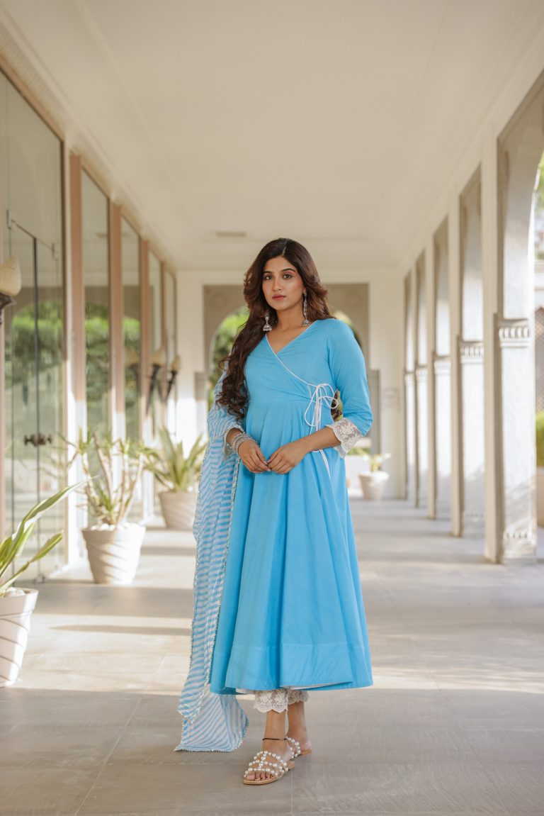 Aqua Blue Leheriya Suit Set