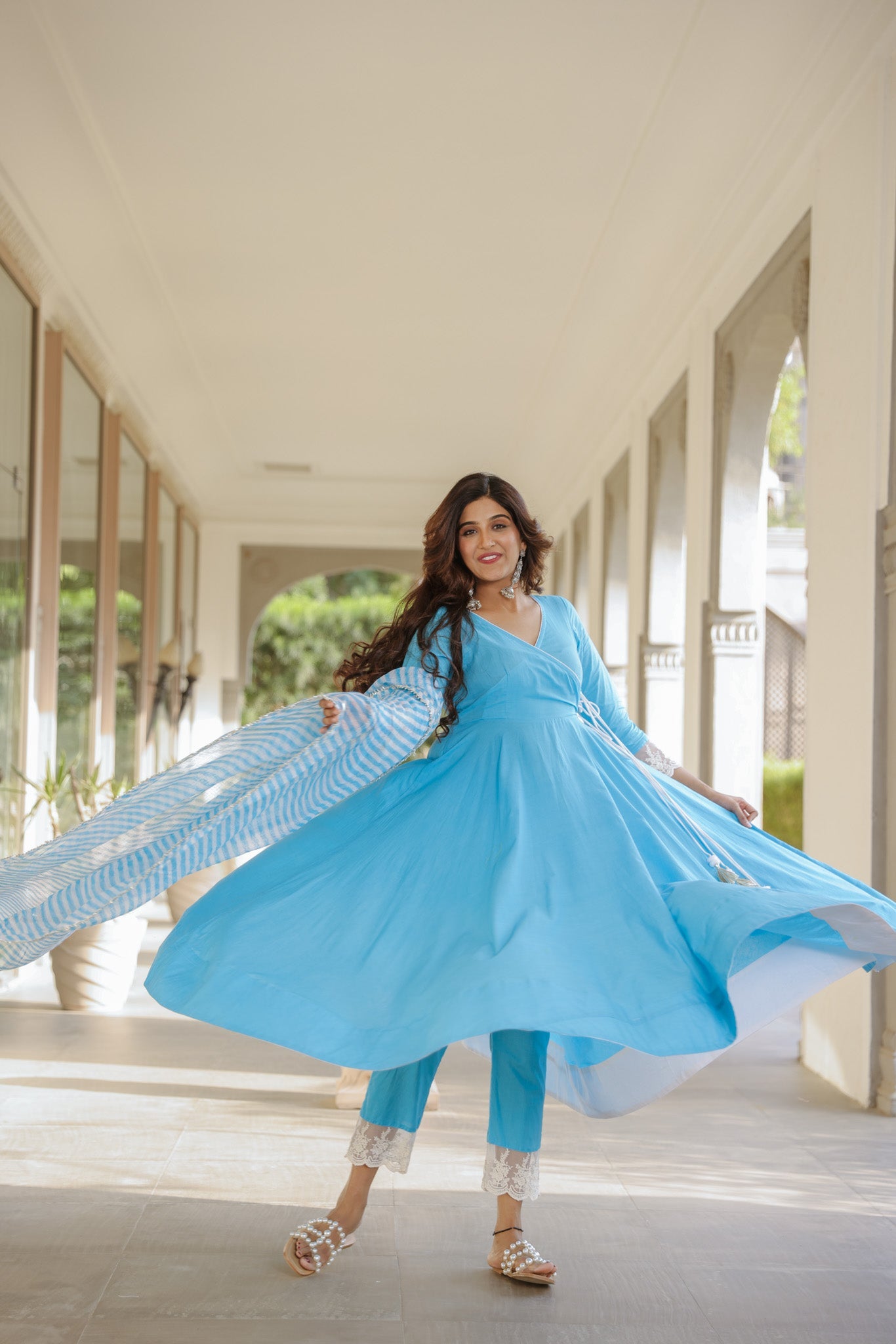 Aqua Blue Leheriya Suit Set