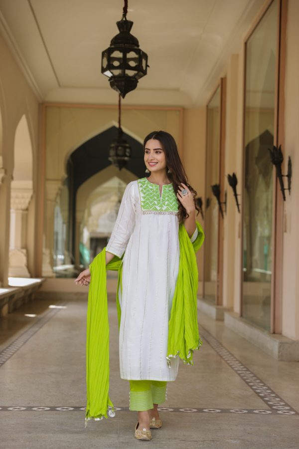 Pea Green Embroidered Suit Set