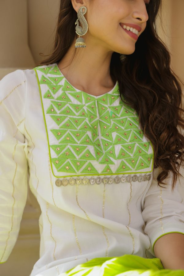 Pea Green Embroidered Suit Set