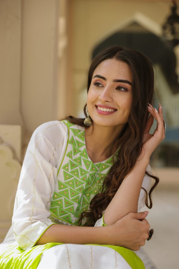 Pea Green Embroidered Suit Set