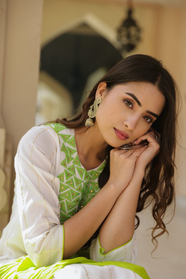 Pea Green Embroidered Suit Set
