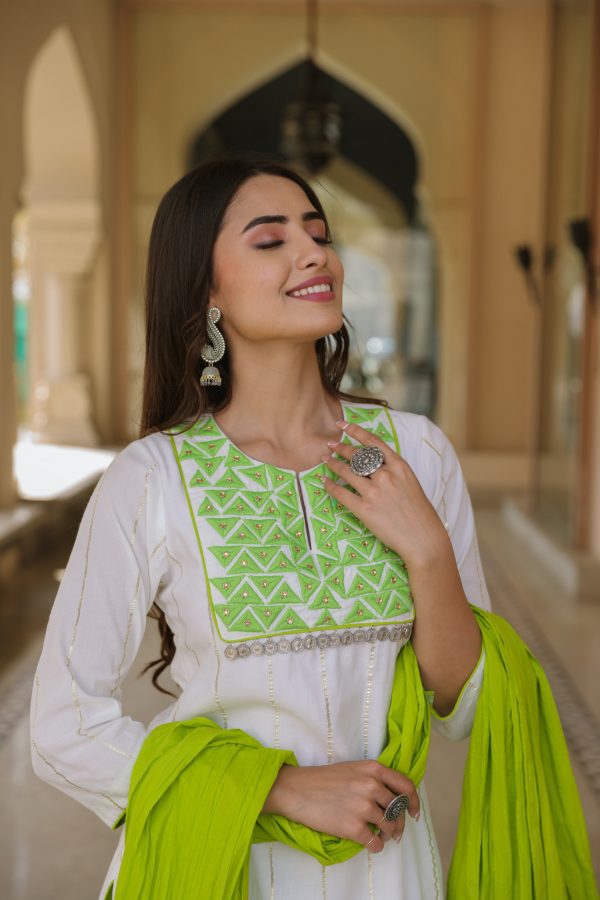 Pea Green Embroidered Suit Set
