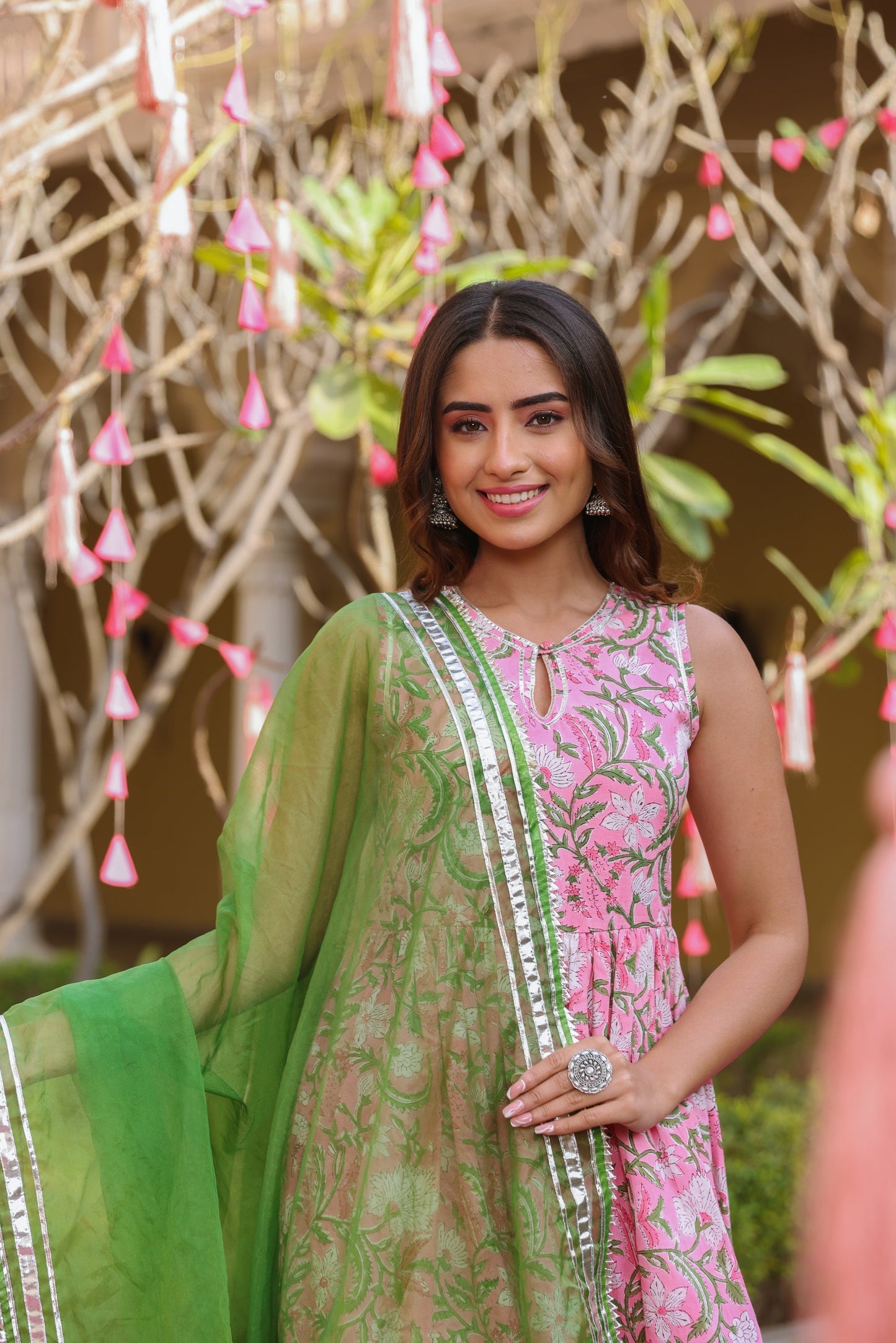 Rose Pink Handblock Gota Sharara Set