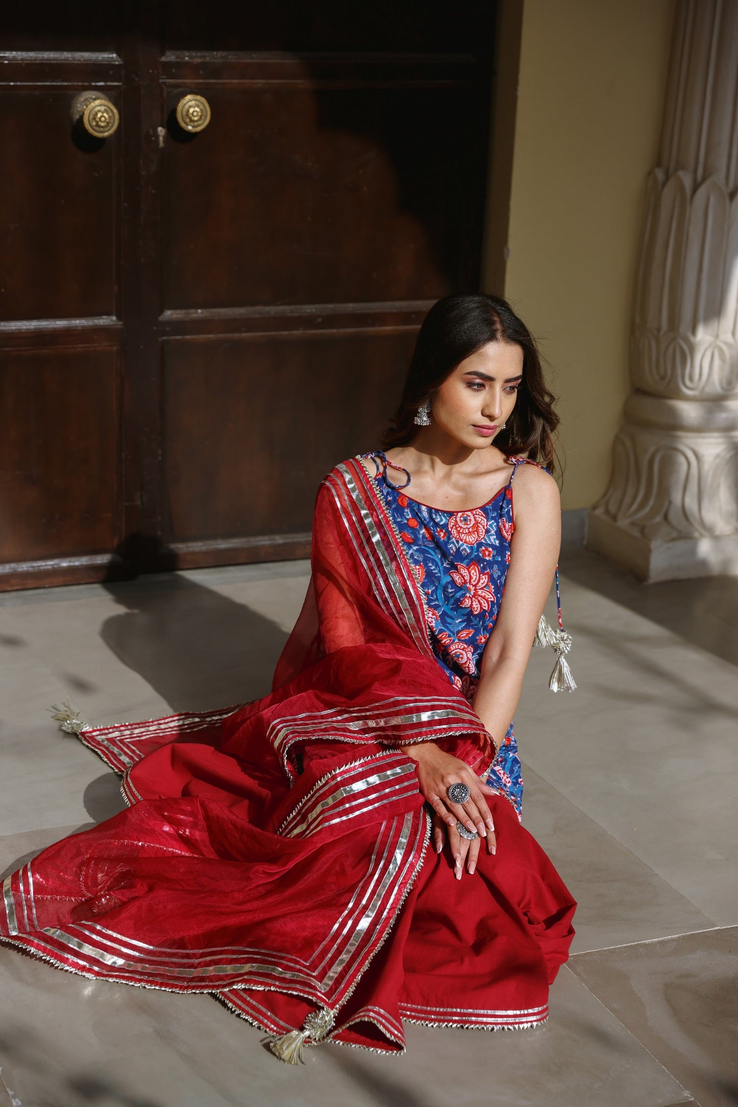 Sapphire Blue & Maroon Sharara Set