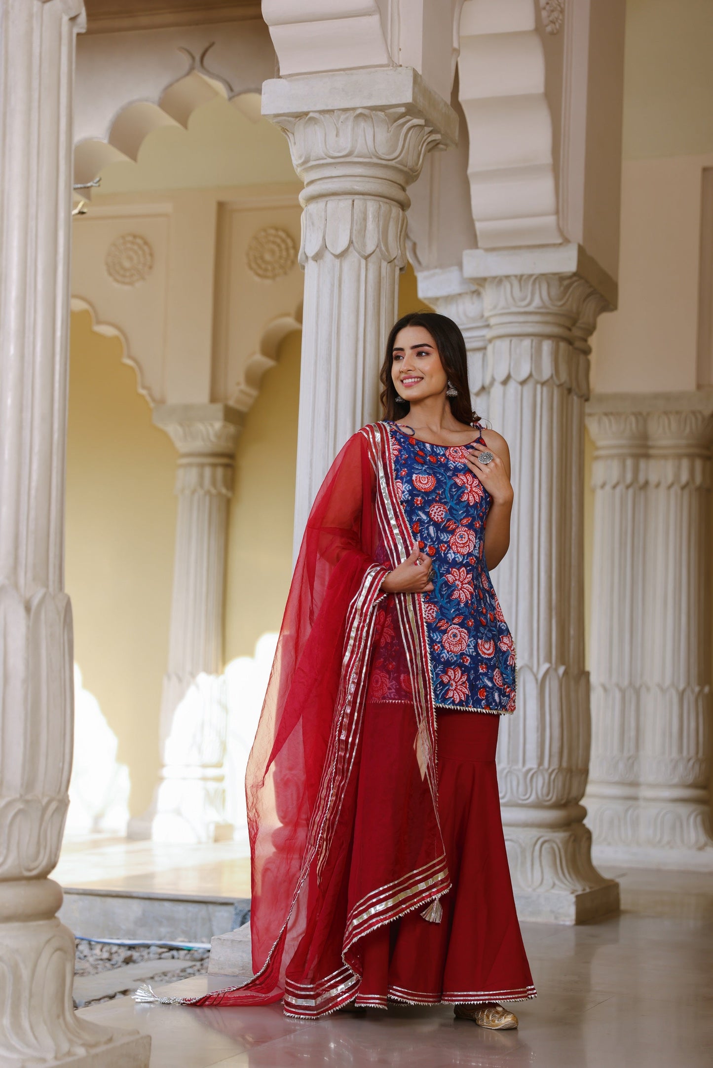 Sapphire Blue & Maroon Sharara Set